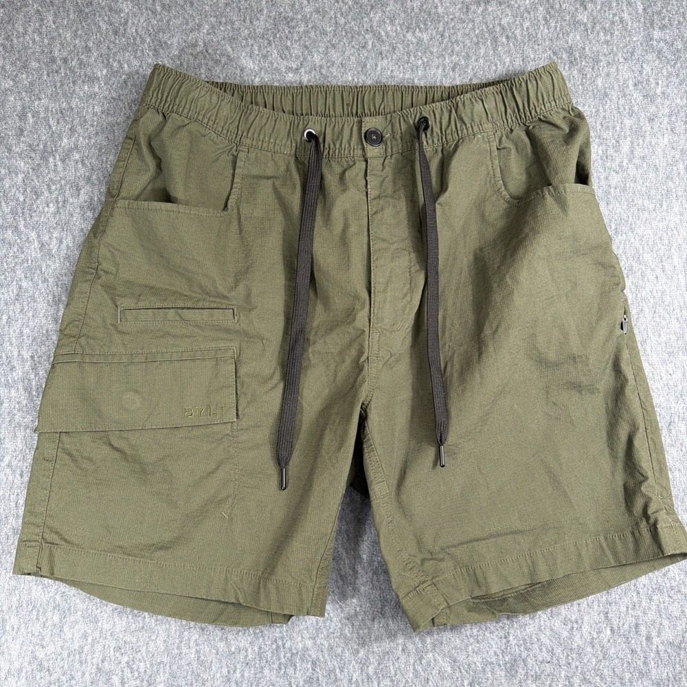 BYLT Weekender Shorts Mens M Green Cargo Cotton Blend Casual Elastic Waist